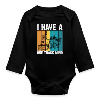 Train Single Line Mind Railroad Locomotive - Organic Longsleeve Baby Bodysuit - black - Front