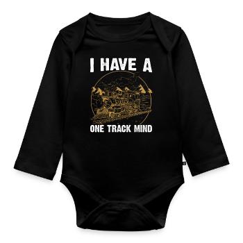 Train Single Line Mind Railroad Locomotive - Organic Longsleeve Baby Bodysuit - black - Front