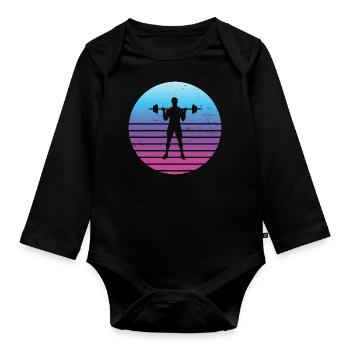 Ausdauertraining Gewichtheben Damen Krafttraining - Baby Bio-Langarm-Body - Schwarz - Vorne