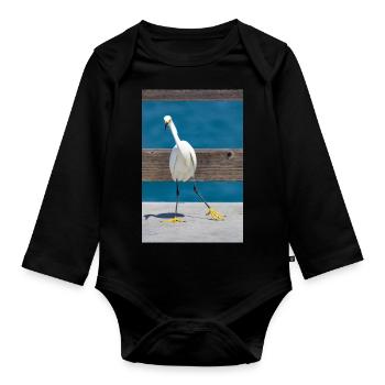 Snowy egret - Organic Longsleeve Baby Bodysuit - black - Front