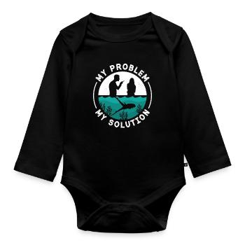 Freediving My Problem My Pictogram Mom Dad Diving - Baby Bio-Langarm-Body - Schwarz - Vorne