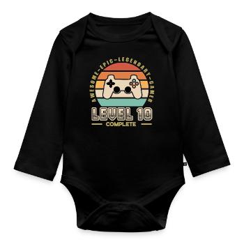Level 10 years - Organic Longsleeve Baby Bodysuit - black - Front