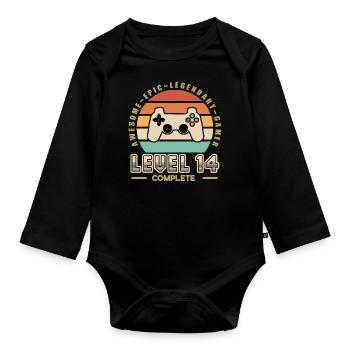 Level 14 years old - Organic Longsleeve Baby Bodysuit - black - Front