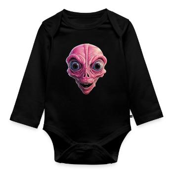 Schockierter Alien, Schock, Alien Gesicht, Neugier - Baby Bio-Langarm-Body - Schwarz - Vorne