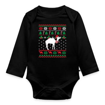 Weihnachtskamel Mit Weihnachtsmütze Wüstentier - Baby Bio-Langarm-Body - Schwarz - Vorne
