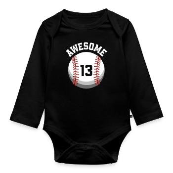 Fête de baseball du 13e anniversaire des enfants - Body Bébé bio manches longues - noir - Devant