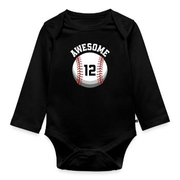 Kinder Geburtstag 12. Geburtstag Baseballparty - Baby Bio-Langarm-Body - Schwarz - Vorne
