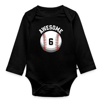 Kinder Geburtstag 6. Geburtstag Baseballparty - Baby Bio-Langarm-Body - Schwarz - Vorne