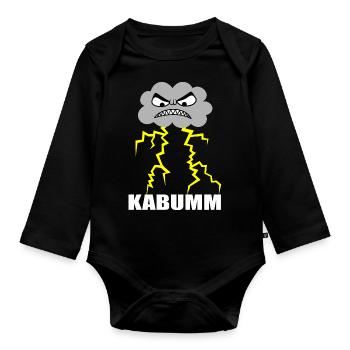 Blitz, Donner, Wetter, Gewitter, Zorn, Wut, Krach - Baby Bio-Langarm-Body - Schwarz - Vorne