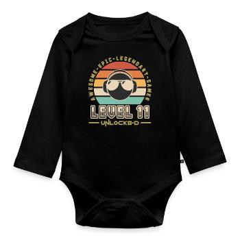 Level 11 - Organic Longsleeve Baby Bodysuit - black - Front