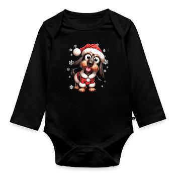 Teckel à poil dur Noël - Body Bébé bio manches longues - noir - Devant