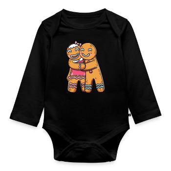 Lebkuchen Plätzchen Paar Weihnachten Xmas Lover - Baby Bio-Langarm-Body - Schwarz - Vorne