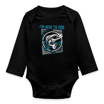 Je suis ici pour pêcher, pêcheur au fil, pêcheur en haute mer, pêcheur à la ligne - Body Bébé bio manches longues - noir - Devant