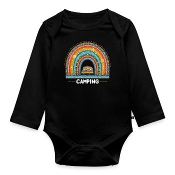 Rainbow Camping Tents Holiday Time Out Caravan - Organic Longsleeve Baby Bodysuit - black - Front