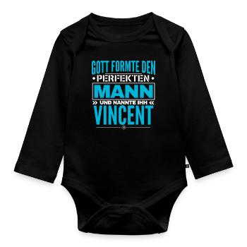 Vincent Name Design - Baby Bio-Langarm-Body - Schwarz - Vorne
