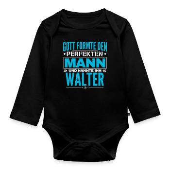 Walter Name Design - Baby Bio-Langarm-Body - Schwarz - Vorne