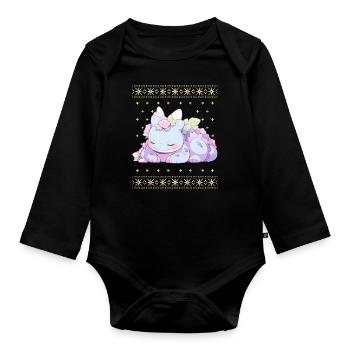 Kawaii Dragon in Ugly Christmas Sweater Style - Organic Longsleeve Baby Bodysuit - black - Front