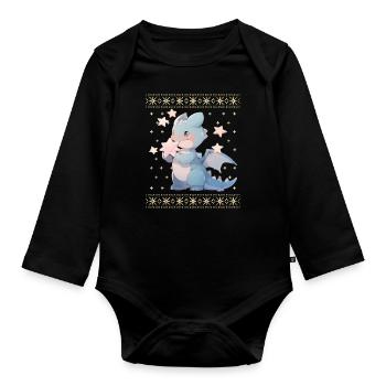 Kawaii Dragon in Ugly Christmas Sweater Style - Organic Longsleeve Baby Bodysuit - black - Front