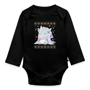 Kawaii Dragon in Ugly Christmas Sweater Style - Organic Longsleeve Baby Bodysuit - black - Front