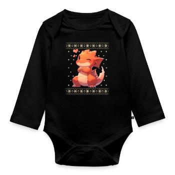 Kawaii Dragon in Ugly Christmas Sweater Style - Organic Longsleeve Baby Bodysuit - black - Front