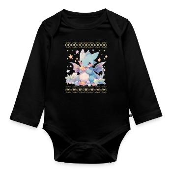 Kawaii Dragon in Ugly Christmas Sweater Style - Organic Longsleeve Baby Bodysuit - black - Front