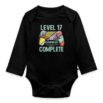 Level 17 Abschließen 17 Jahre Älterer Spieler Level 17 Abgeschlossen - Baby Bio-Langarm-Body - Schwarz - Vorne