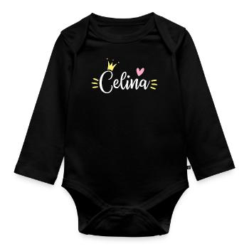 Celina Name Krone - Baby Bio-Langarm-Body - Schwarz - Vorne