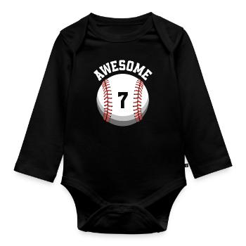 Kinder Geburtstag 7. Geburtstag Baseballparty - Baby Bio-Langarm-Body - Schwarz - Vorne