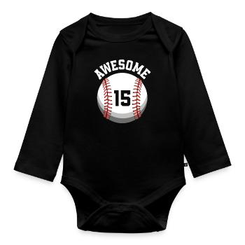 Fête de baseball du 15e anniversaire des enfants - Body Bébé bio manches longues - noir - Devant