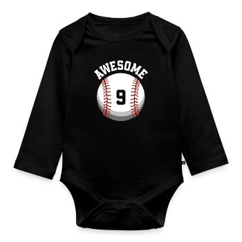 Kinder Geburtstag 9. Geburtstag Baseballparty - Baby Bio-Langarm-Body - Schwarz - Vorne