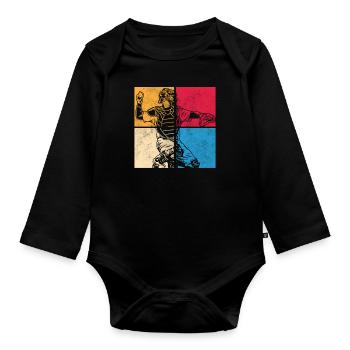 Lustiger Baseball - Baby Bio-Langarm-Body - Schwarz - Vorne