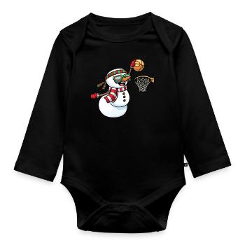 Snowman Playing Basketball Game Christmas - Organic Longsleeve Baby Bodysuit - black - Front