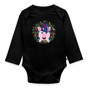 Glücksschwein zu Silvester, Neujahr oder Karneval. - Baby Bio-Langarm-Body - Schwarz - Vorne