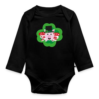 Glücksschwein mit Klee und Marienkäfer. - Baby Bio-Langarm-Body - Schwarz - Vorne