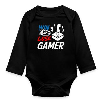 Win or Lose Gamer - Baby Bio-Langarm-Body - Schwarz - Vorne