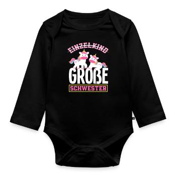 Kein Einzelkind Ich werde große Schwester - Baby Bio-Langarm-Body - Schwarz - Vorne
