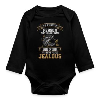 Pêcheur, Pêche, Loisirs, Eau - Body Bébé bio manches longues - noir - Devant