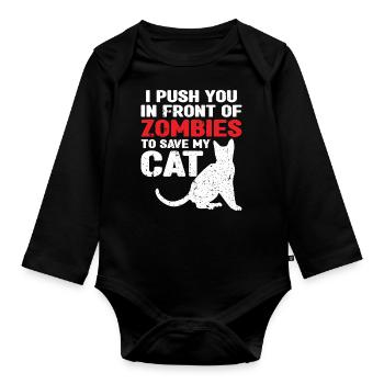 Des zombies qui fuient pour sauver mon chat - Body Bébé bio manches longues - noir - Devant