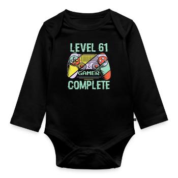 Level 61 Complete 61 Years Old Gamer Level 61 Complete - Organic Longsleeve Baby Bodysuit - black - Front