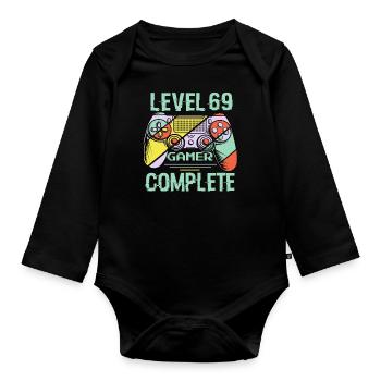 Level 69 Complete 69 Years Old Gamer Level 69 Complete - Organic Longsleeve Baby Bodysuit - black - Front