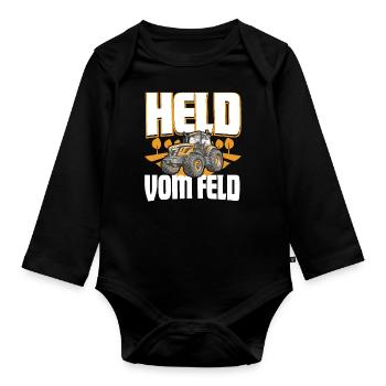 Landwirt Held Vom Feld - Baby Bio-Langarm-Body - Schwarz - Vorne