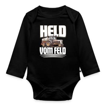 Landwirt Held Vom Feld - Baby Bio-Langarm-Body - Schwarz - Vorne