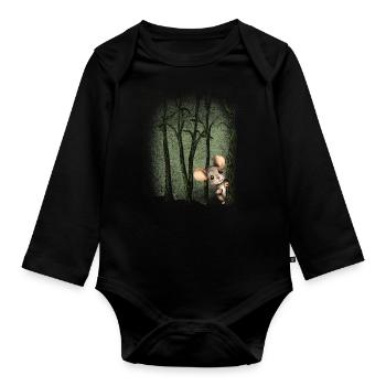 Animal in the forest little mouseenvironmental protection - Organic Longsleeve Baby Bodysuit - black - Front
