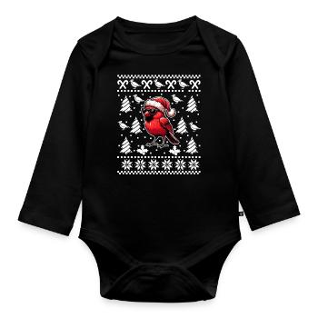 Noël d’oiseau cardinal rouge - Body Bébé bio manches longues - noir - Devant