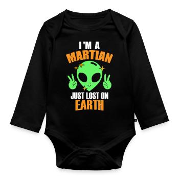 Je suis un Martien juste perdu sur Terre, Humour, Fun, - Body Bébé bio manches longues - noir - Devant