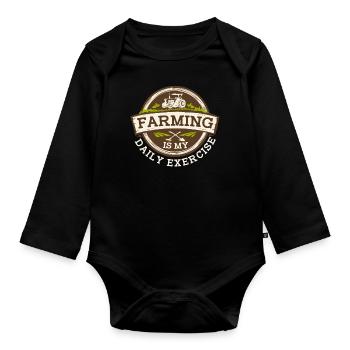 Farming Is My Daily Exercise Biobauer Bauer - Organic Longsleeve Baby Bodysuit - black - Front