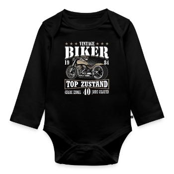 40th Birthday 1984 Motorcyclist Motorcycle - Organic Longsleeve Baby Bodysuit - black - Front
