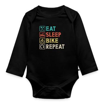 Essen Schlaf Fahrrad T-Shirt Radfahren Geschenk für Radfahrer - Baby Bio-Langarm-Body - Schwarz - Vorne