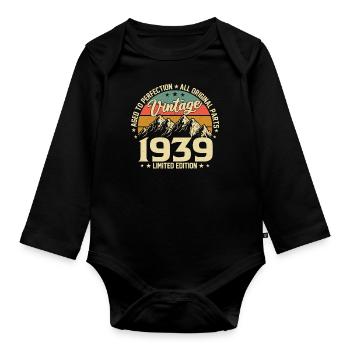 Vintage 85th Birthday 1939 - Organic Longsleeve Baby Bodysuit - black - Front