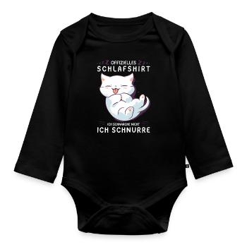 Offizielles Schlafshirt personalisiert mit Katze - Baby Bio-Langarm-Body - Schwarz - Vorne